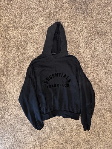 Felpa con cappuccio Essentials Fear of God logo grande logo davanti taglia large nera