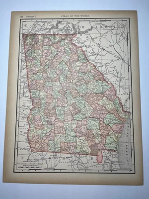 1892 GEORGIA State Map fm 1894 Rand-McNally Library Atlas SEE PICs/DESCRIP - Image 1 of 2