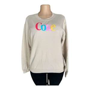 Sudadera Crema Logo Coca-Cola S Suave Mezcla Algodón Cuello Redondo Mangas Largas Relajarse - Imagen 1 de 4