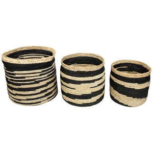 Northlight Set of 3 Black and Beige Zig Zag Sew Seagrass Storage Baskets 15.75" - Picture 1 of 6