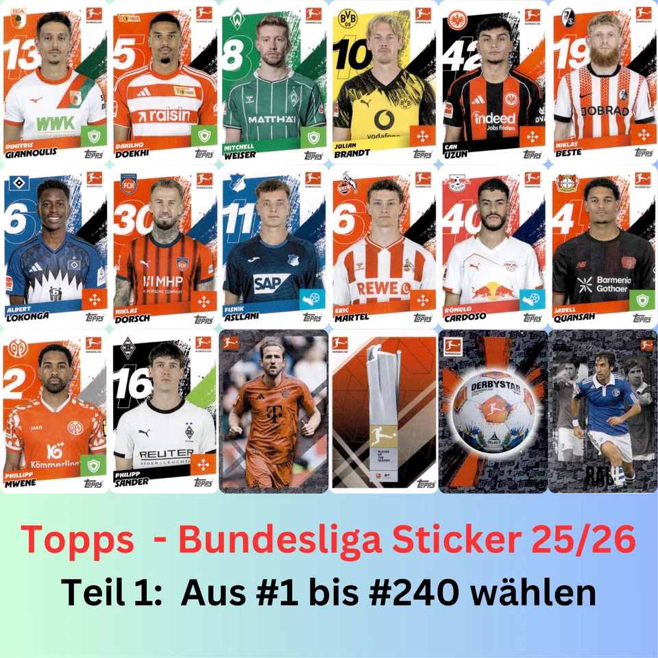 Topps Bundesliga Sticker 25/26 2025/2026 - Einzelsticker #1 - #240 zum Aussuchen - Bild 1 von 1