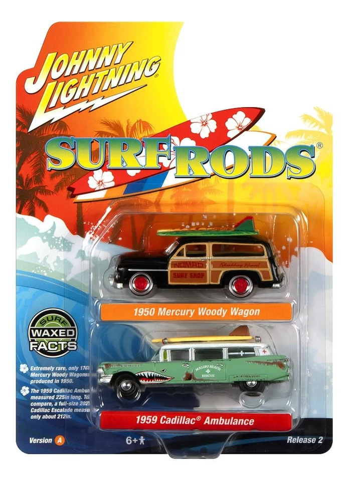Johnny Lightning 1:64 1950 Mercury Woody Wagon and 1959 Cadillac 2 Car Set SR A - Image 1 of 1
