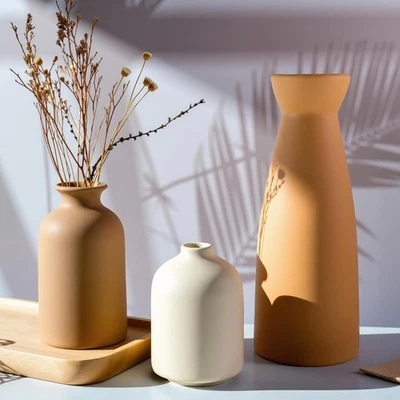 Juego de 3 jarrones pequeños de cerámica, decoración moderna del hogar de granja boho, florero de hierba pampeana, M Foto 1 de 4