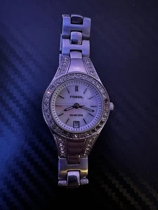 Orologio Donna Fossil Blu AM-4019 Acciaio 100M Data Lunetta Cristallo Funzionante - Foto 1 di 8