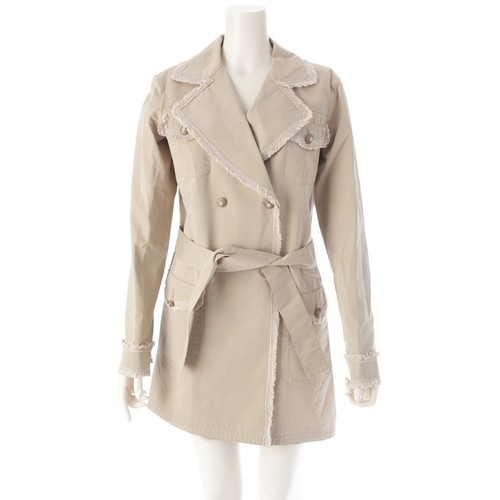 Trench cappotto esterno CHANEL seta cotone tweed cintura arricciata P38356 beige 38