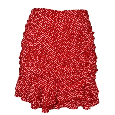 Aqua Heart 褶皱双荷叶边迷你裙红色/白色女式中号全新带标签情人节 — 第 1/4 张图片