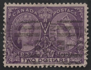 CANADÁ 1897 REINA VICTORIA JUBILEE $2.00 SCOTT #62 USADO LIMPIO CANCELAR Y PERFS - Imagen 1 de 2