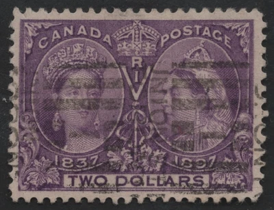 CANADA 1897 QUEEN VICTORIA JUBILEE $2.00 SCOTT #62 USED NEAT CANCEL & PERFS - Image 1 of 2
