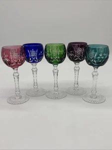 Set 5 Bicchieri da Vino Tagliati a Cristallo Trasparente Blu Viola Verde Rubino Rosso - Foto 1 di 21