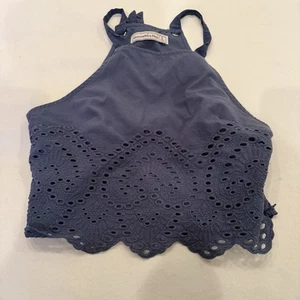 Abercrombie Fitch Eyelet Crop Tank Top Small Back Tie Side Zip Adjustable Straps - Picture 1 of 8