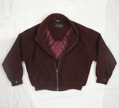 Jaeger - Medium - Men's Wine Burgundy Wool Bomber Jacket Made in England Vintage - Image 1 of 4