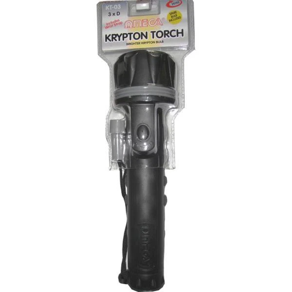 Omega 25103 Maxi Torch Flashlight Black Plastic Case Carry Strap Battery Powered - Image 1 of 1