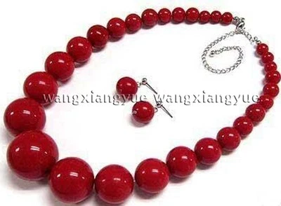 Charming!18" 7-15mm Red Coral Round Beads Gemstones Necklace Earrings Set - Image 1 of 4