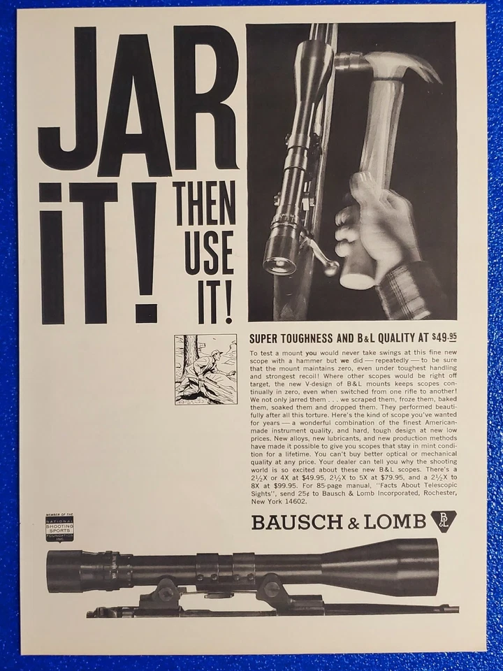 Mira para rifle de caza Bausch & Lomb 1964 anuncio impreso de armas de fuego "jar y luego usarlo" Foto 1 de 1
