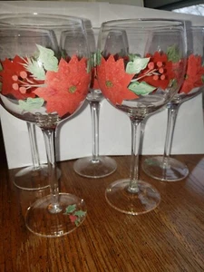 Festive Christmas Hand-Painted Crystal Wine Glasses Set Of 5. Vintage - Picture 1 of 5