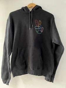 Adidas OG Peace Sign Hoodie Mens Medium black Pockets Drawstring Cotton Blend - Picture 1 of 4