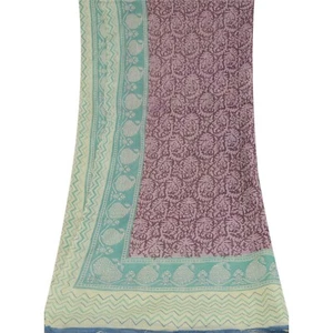 Sanskriti Vintage Dupatta Long Stole Cotton Silk Purple Veil Printed Scarves - Picture 1 of 12
