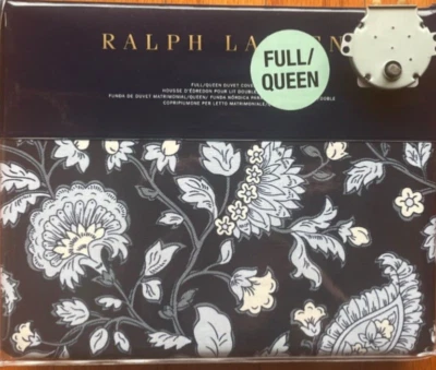 NEW $355 RALPH LAUREN Delphine Navy Blue Paisley Full/Queen Sateen Duvet Cover - Image 1 of 4