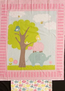Elephant 100% Cotton BABY PANEL Includes Elephant/Turtle Backing Fabric - Picture 1 of 1