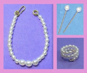 Dreamz VINTAGE REPRODUCTION of WHITE GRADUATED PEARL NECKLACE SET for Barbie - Picture 1 of 11