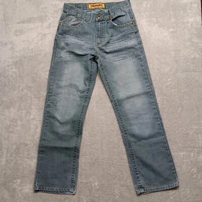 Jeans Fusai Azul Denim Desgastado Pierna Recta Bolsillos Bordados Hombres 32/32 Foto 1 de 4