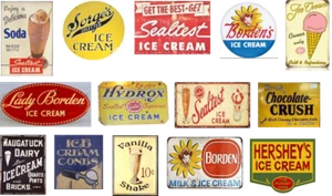 ho scale vintage, weathered ice cream store decals/ 14 decals! - Foto 1 di 1