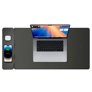 Laser Wireless Charging Desk Mat Black | 15W Fast Charger | Dual-Sided Design - Picture 1 of 14