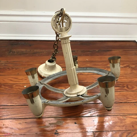 antique Art Deco cast iron pendant 5 arm ceiling light chandelier Levolite 1930s Cover