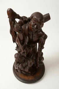 Escultura asiática de madera hombre con perro (R4R) niño gallo murciélago gallo cuentas de oración - Imagen 1 de 12