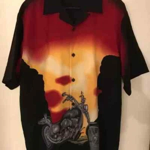 M Herren NO BOUNDARIES Vintage schwarz Motorrad Poly Hawaiihemd NIE GETRAGEN - Bild 1 von 4