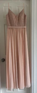 Kleinfeld langes Brautjungfernkleid formell rosa Spaghettiträger Perlen Mieder Größe 6 - Bild 1 von 8