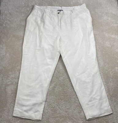 JESSICA LONDON Plus Sz 24W Linen Rayon Pants White Lined Elastic Sides 30" Lengt - Image 1 of 4