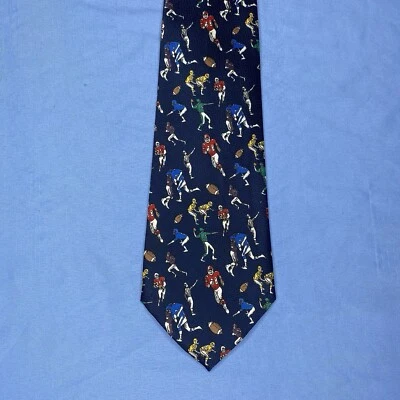 Corbata A. Rogers “Jugadores de Fútbol” Hecha a Mano 100% Poliéster Azul Foto 1 de 4