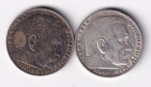 Münze Mark Silber 5 Reichsmark 1936 D und J Hindenburg nsw-leipzig