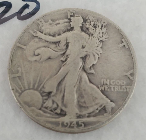 1945 - Walking Liberty 90% Silver Half Dollar Coin Circulated Condition as Shown Cover