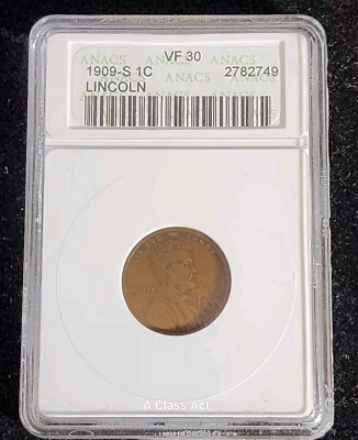 1909-S ANACS VF 30 Key Date Lincoln Wheat One Cent Coin BN Rare T8305 - Image 1 of 4