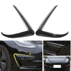 Gloss Carbon Black Fog Light Eyebrows Trim Cover Front For Tesla Model 3 17-19 A - Picture 1 of 4