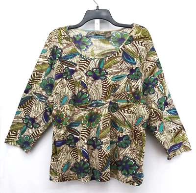 Camisa Blusa Top Jane Ashley Para Mujer Talla 3X Púrpura Floral Lentejuelas Manga 3/4 Foto 1 de 4