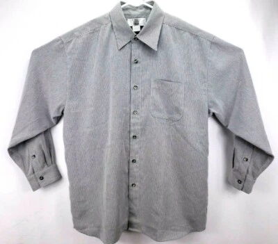 Options City Streets 男式衬衫 XL 码长袖纽扣灰色/白色迷你支票 — 第 1/4 张图片