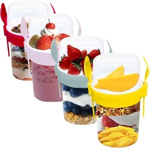 MUESLI Take & Go Yoghurt Cup with Spoon & Fork Fruit Overnight Oats Food Jar - Picture 1 of 10