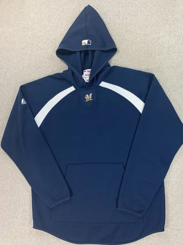 Milwaukee Brewers Majestic Baseball Hoodie Sweatshirt (Men's Large) Blue Cover