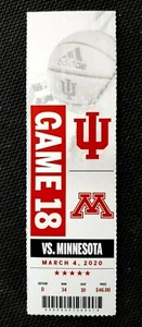 INDIANA UNIVERSITY HOOSIERS BASKETBALL TICKET STUB v MINNESOTA 2020 - MINT! - Picture 1 of 1