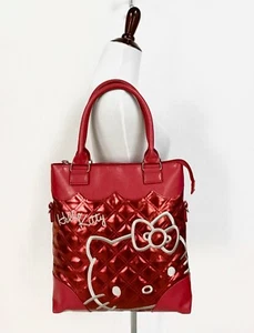Hello Kitty Handtasche Beuteltasche bestickt rot gesteppt Metallic und Kunstleder Sanrio - Bild 1 von 6