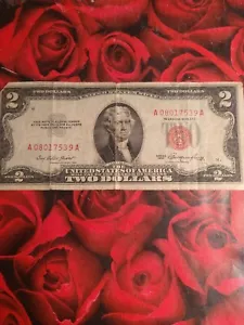 (A08017539A)Series 1953 $2 RED 🔴🦭 missing left corner for🤞luck seal of center - Picture 1 of 9