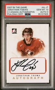 Jonathan Toews 07 IN THE GAME Auto PSA GEM MT 10 AUTO 9 #29 JER CHI BLACKHAWKS!! - Picture 1 of 2