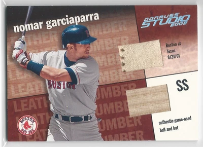 2002 Donruss Studio Nomar Garciaparra Leather & Lumber Dual Game-Used Relics /50 - Image 1 of 2