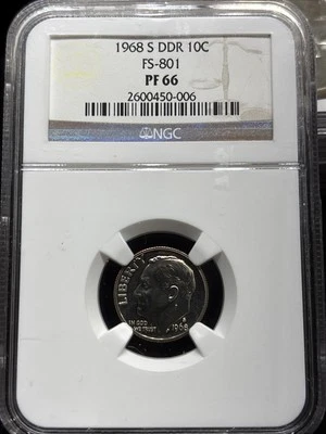 1968 S 10C Proof Roosevelt Dime NGC PR 66 DDR FS-801 (020.3) - Image 1 of 4