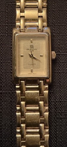 Orologio Vintage GIvenchy Firmato Donna Tono Oro Bracciale Rettangolare Quadrante Gessato