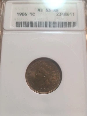1906 Indian Head Penny MS63 RB ANACS Soapbox Unknown Variety  - Image 1 of 4