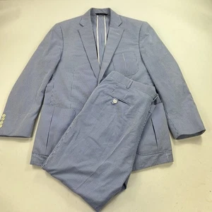Traje Chaqueta Paul Stuart Seersucker Azul Rayas Talla 42 Pantalones 36x27 Mezcla Algodón - Imagen 1 de 24